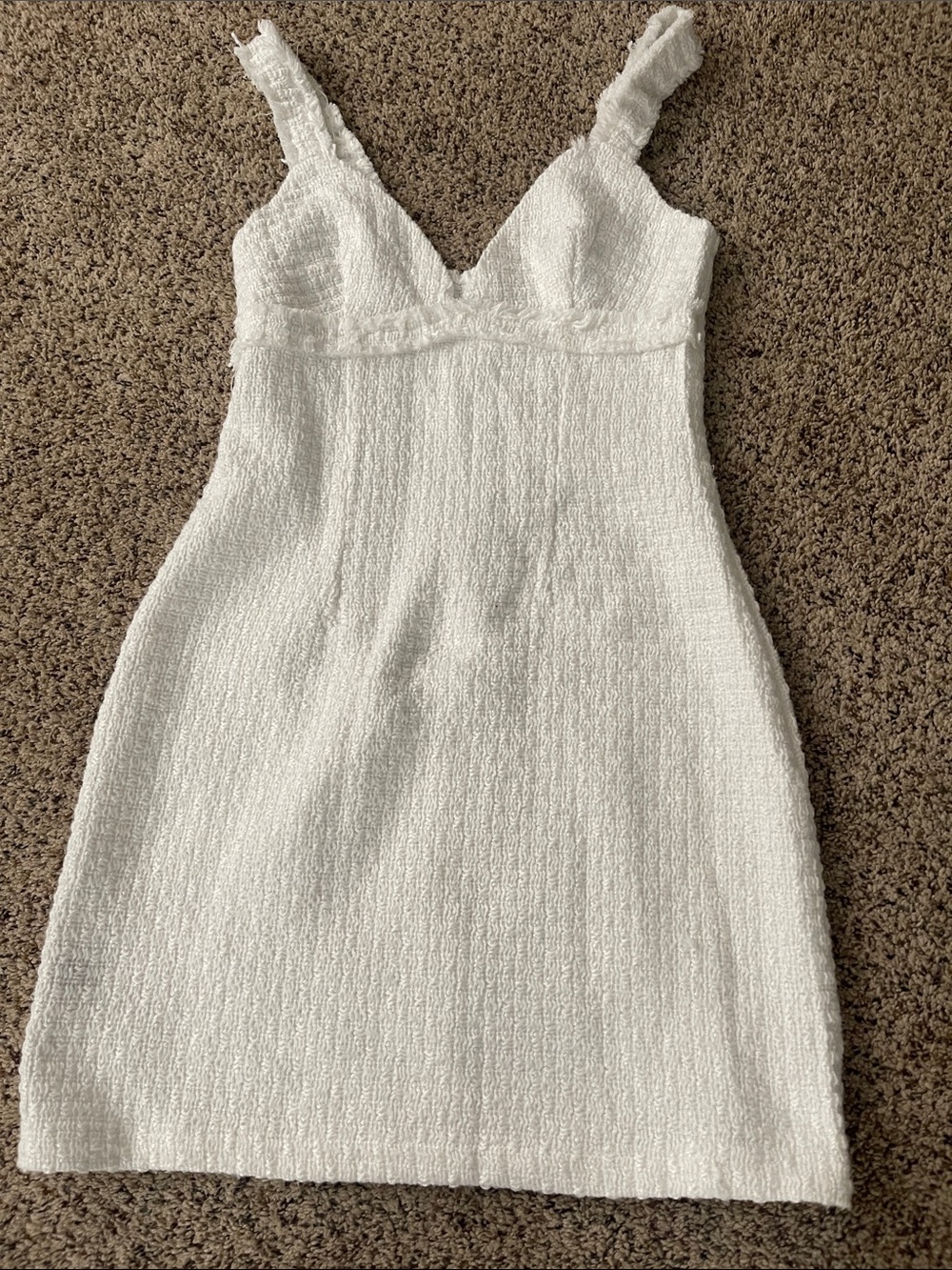 Cider White Textured V-Neck Mini Dress